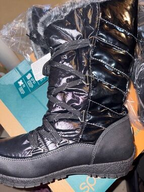 Women's Sporto Black Winter Boots Faux Fur Size 6.5M